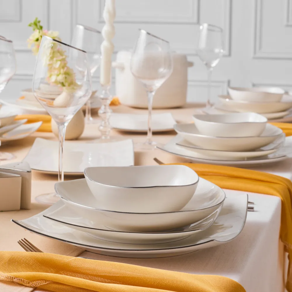 Karaca Square Bone Lucia 60-teiliges Tafelservice für 12 Personen – Gold Best
