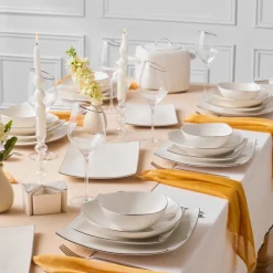Karaca Square Bone Lucia 60-teiliges Tafelservice für 12 Personen – Gold Best