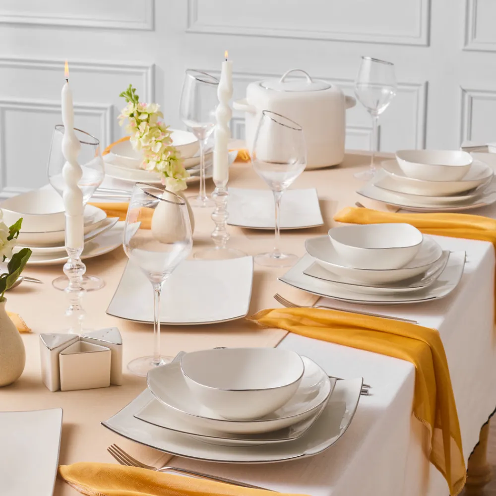 Karaca Square Bone Lucia 60-teiliges Tafelservice für 12 Personen – Gold Best