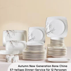 Karaca Square Bone New Autumn 57-Teiliges 12-Personen Geschirrset Gold Clearance