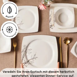 Karaca Square Bone New Autumn 57-Teiliges 12-Personen Geschirrset Gold Clearance