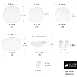 Karaca Square Bone Wave 53-Teiliges 12-Personen Geschirrset Gold Outlet