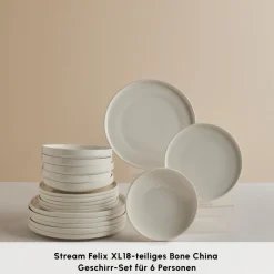 Karaca Stream Bone Felix XL Tafelservice 18-teilig für 6 Personen Weıß01 Hot