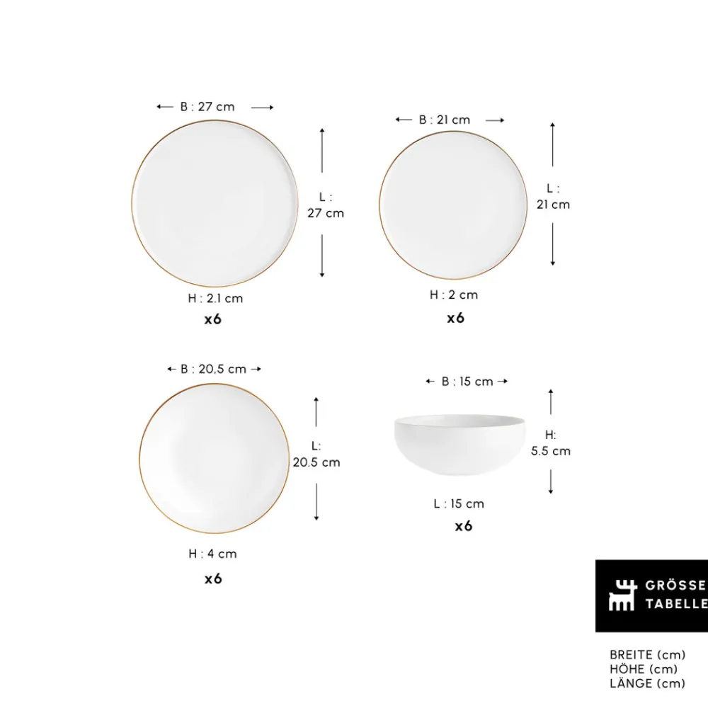 Karaca Stream Bone Meridian Geschirrset, 24-teilig, Gold Clearance