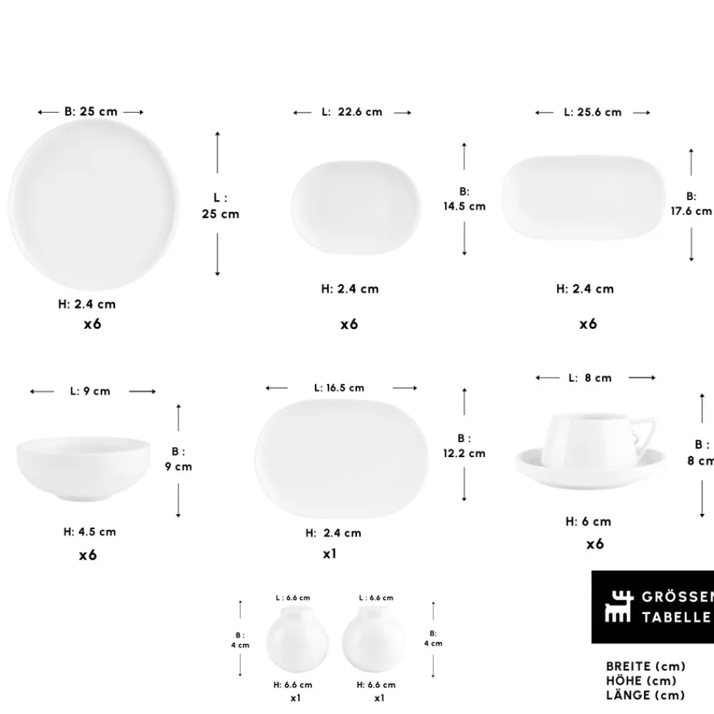 Karaca Stream Bone Meridian 34-teiliges Frühstücksset für 6 Personen – Weiß Weıß01 Online