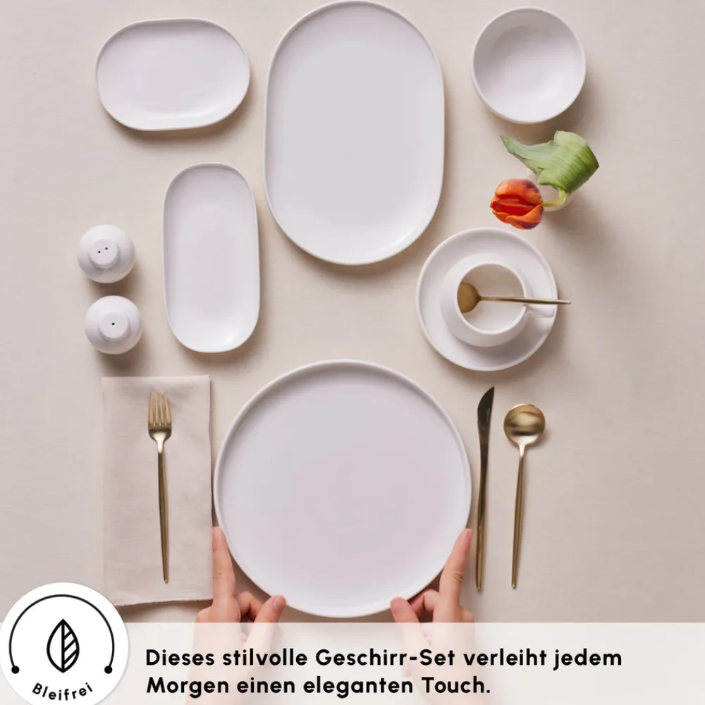 Karaca Stream Bone Meridian 34-teiliges Frühstücksset für 6 Personen – Weiß Weıß01 Online
