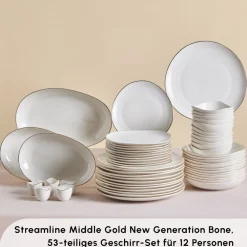 Karaca Stream Bone Middle 53-teiliges Tafelservice für 12 Personen Gold Online