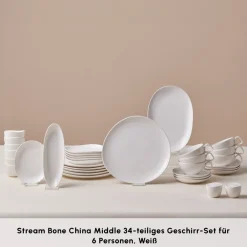 Karaca Stream Bone Middle 34-teiliges Frühstücksset für 6 Personen – Weiß Weıß01 Hot