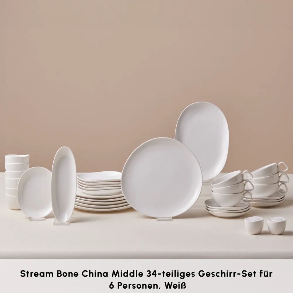 Karaca Stream Bone Middle 34-teiliges Frühstücksset für 6 Personen – Weiß Weıß01 Hot
