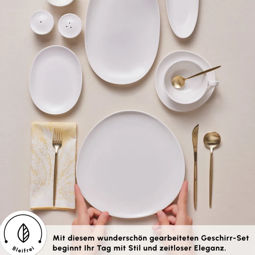 Karaca Stream Bone Middle 34-teiliges Frühstücksset für 6 Personen – Weiß Weıß01 Hot