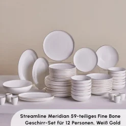 Karaca Stream Bone New Meridian 59-Teiliges 12-Personen Geschirrset Gold Online