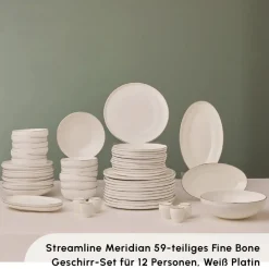 Karaca Stream Bone New Meridian 59-Teiliges 12-Personen Geschirrset Platin Platın Discount