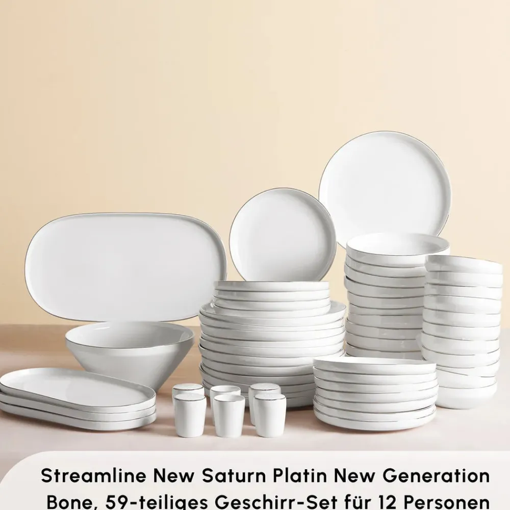 Karaca Stream Bone New Saturn 59-Teiliges 12-Personen Geschirrset Platin Platın Hot