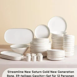 Karaca Stream Bone New Saturn 59-Teiliges 12-Personen Geschirrset Gold Best