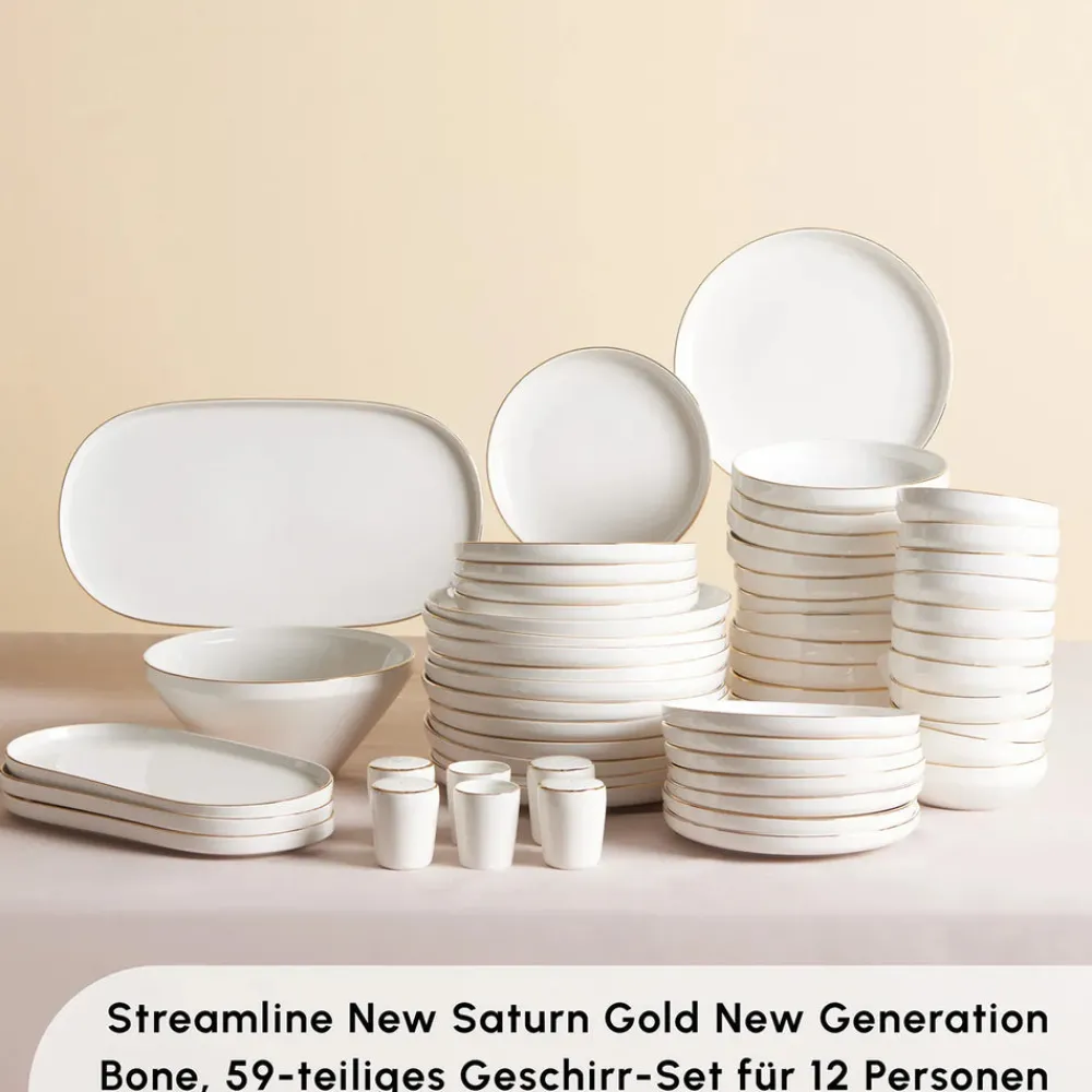 Karaca Stream Bone New Saturn 59-Teiliges 12-Personen Geschirrset Gold Best