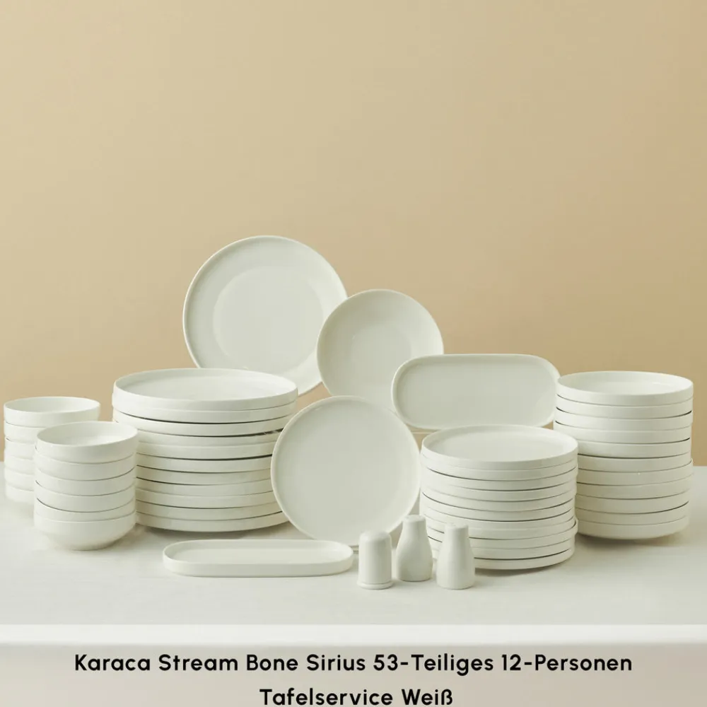 Karaca Stream Bone Sirius 53-Teiliges 12-Personen Tafelservice Weiß