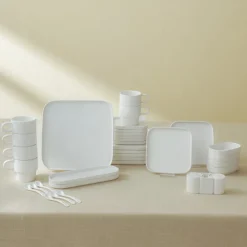 Karaca Stream Pure Cubique 35-Teiliges 6-Personen Frühstücksset Quadrat Weıß01
