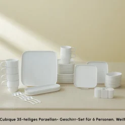 Karaca Stream Pure Cubique 35-Teiliges 6-Personen Frühstücksset Quadrat Weıß01