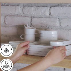 Karaca Stream Pure Cubique 35-Teiliges 6-Personen Frühstücksset Quadrat Weıß01