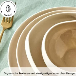 Karaca Streamline Cupid für 12 Personen Geschirr Set, 59 Teilig, Stoneware Creme01 Discount