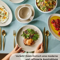Karaca Streamline Cupid für 12 Personen Geschirr Set, 59 Teilig, Stoneware Creme01 Discount