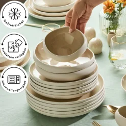 Karaca Streamline Cupid für 12 Personen Geschirr Set, 59 Teilig, Stoneware Creme01 Discount