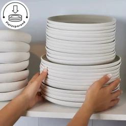 Karaca Streamline Cupid für 12 Personen Geschirr Set, 59 Teilig, Stoneware Creme01 Discount