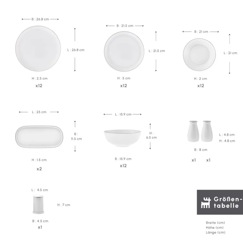 Karaca Streamline Favaro 53-Teiliges 12-Personen Geschirrset Platin Platın Outlet
