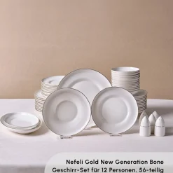Karaca Streamline Nefeli Gold 12 Personen Geschirrset, 56 Teilig Gold Weıß Outlet