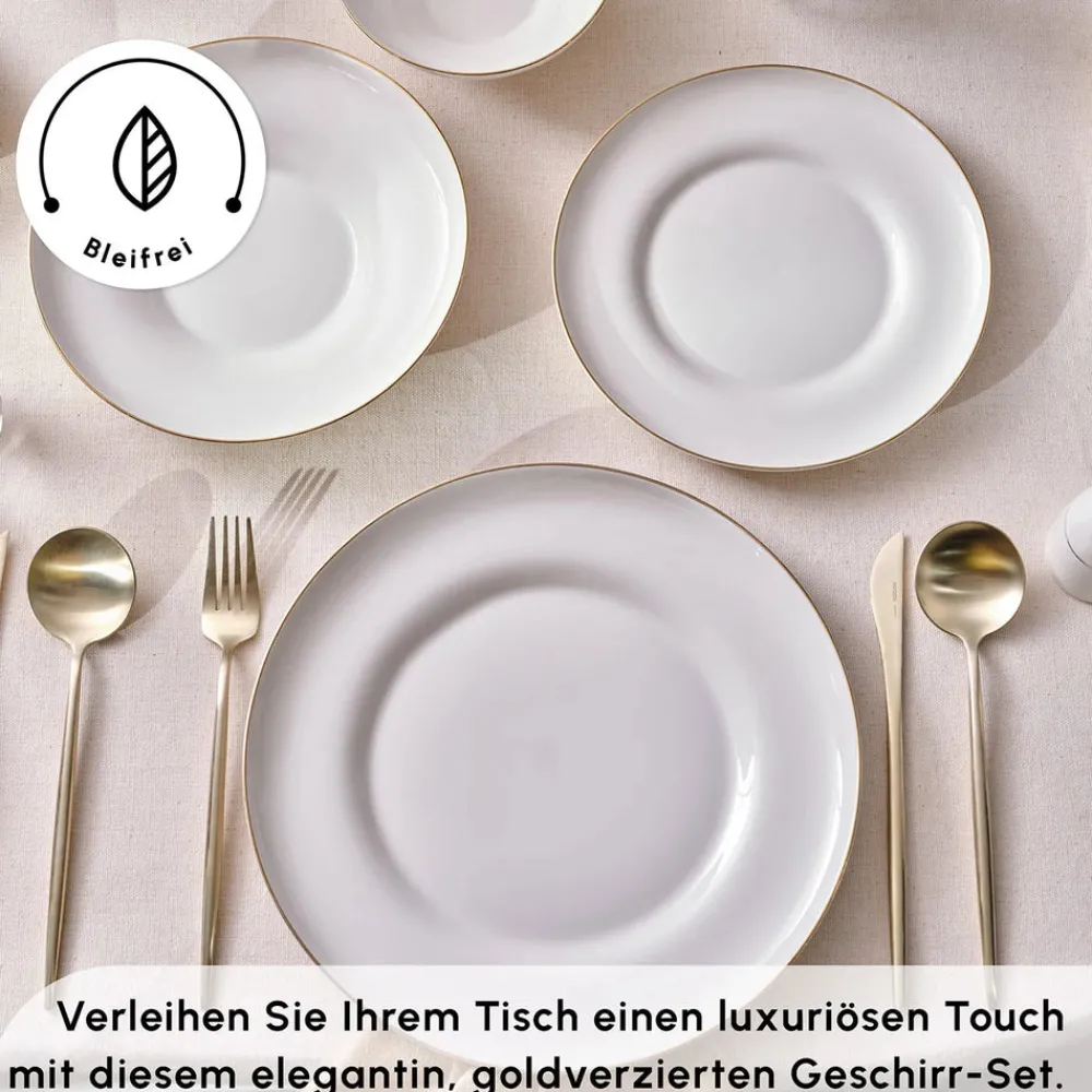 Karaca Streamline Nefeli Gold 12 Personen Geschirrset, 56 Teilig Gold Weıß Outlet