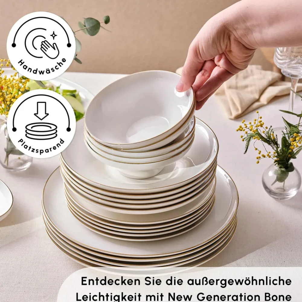 Karaca Streamline Nefeli Gold 12 Personen Geschirrset, 56 Teilig Gold Weıß Outlet