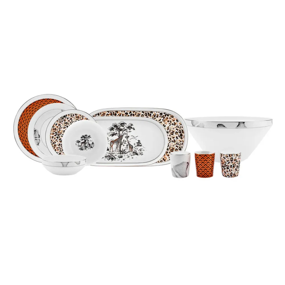 Karaca Streamline Safari New Generation Bone Geschirrset, 59 Teilig, 12 Personen Multıfarben New