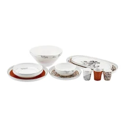 Karaca Streamline Safari New Generation Bone Geschirrset, 59 Teilig, 12 Personen Multıfarben New