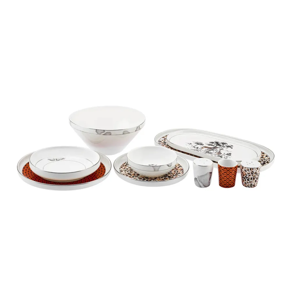 Karaca Streamline Safari New Generation Bone Geschirrset, 59 Teilig, 12 Personen Multıfarben New