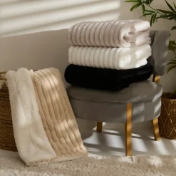 Karaca Stripe Sherpa Graue Decke 130x150 Açık Gri