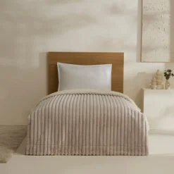 Karaca Stripe Sherpa Graue Decke 150x200 Açık Gri New