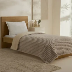 Karaca Stripe Sherpa Graue Decke 150x200 Açık Gri New