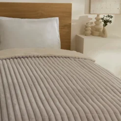 Karaca Stripe Sherpa Graue Decke 150x200 Açık Gri New