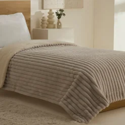 Karaca Stripe Sherpa Graue Decke 150x200 Açık Gri New