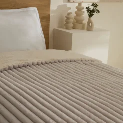 Karaca Stripe Sherpa Graue Decke 150x200 Açık Gri New