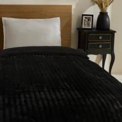 Karaca Stripe Sherpa Schwarze Decke 150x200 Siyah Discount
