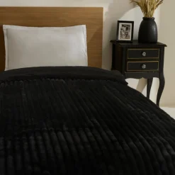 Karaca Stripe Sherpa Schwarze Decke 150x200 Siyah Discount