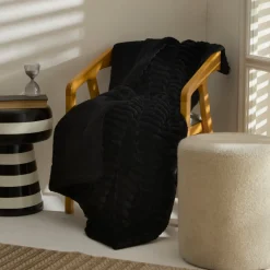 Karaca Stripe Sherpa Schwarze Decke 130x150 Siyah Best