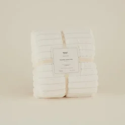 Karaca Stripe Sherpa Weiße Decke 130x150 Beyaz Clearance
