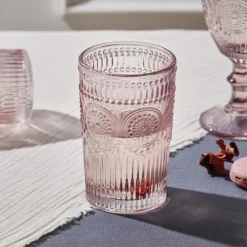 Karaca Sunflower Glas-Longdrinkglas, 332 ml, Transparent Rosa Pembe Clearance