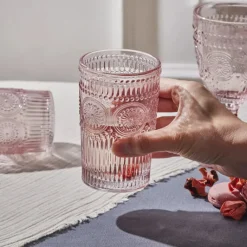Karaca Sunflower Glas-Longdrinkglas, 332 ml, Transparent Rosa Pembe Clearance