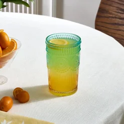Karaca Sunflower Trinkglas 332 ml, Blau Gelb Outlet