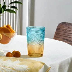 Karaca Sunflower Trinkglas 332 ml, Blau Gelb Outlet