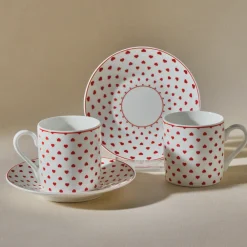 Karaca Sweet Love für 2 Personen Kaffeetasse, 90 ml Weıß Rot New