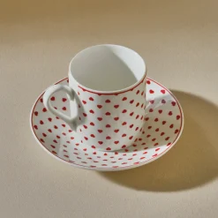Karaca Sweet Love für 2 Personen Kaffeetasse, 90 ml Weıß Rot New